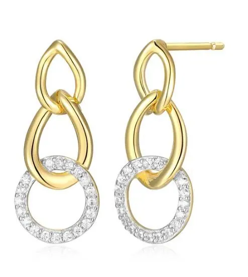 CHARLES GARNIERSterling Silver Celeste Oval Link With Cubic Zirconia Drop Earring Rhodium and Yellow Gold Finish