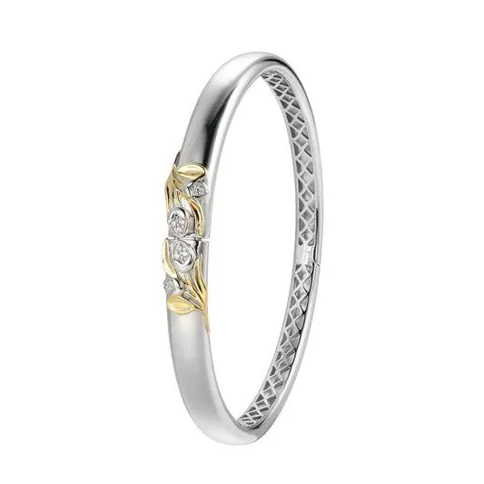CHARLES GARNIERSterling Silver Secret Message Cubic Zirconia Bangle Inner Circumference 6.75″ Rhodium and Yellow Gold Finis view 2