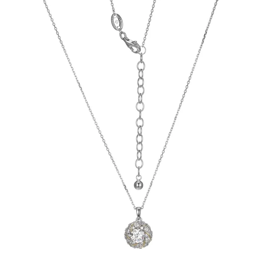 CHARLES GARNIERSterling Silver New Mesh 2 Cubic Zirconia Knot Pendant On Faceted Diamond Cut Cable Chain 17″+2″ Rhoduim and Yellow Gold Finis