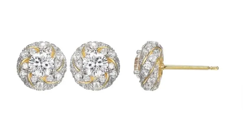 CHARLES GARNIERSterling Silver New Mesh 2 Cubic Zirconia Knot Post Earring Yellow Gold and Rhoduim Finis