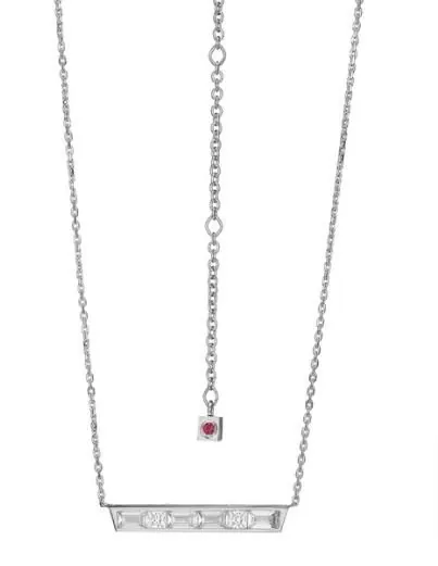 ELLE Sterling Silver “Baguette” Rhodium Plated Cubic Zirconia Bar Necklace