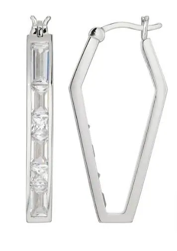 ELLE Sterling Silver “Baguette” Rhodium Plated Cubic Zirconia
