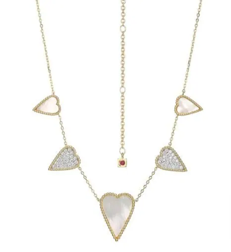 ELLE Sterling Silver ELLE “Long Love” Yellow Gold and Rhodium Plated Mop and Cubic Zirconia Frontal Necklace