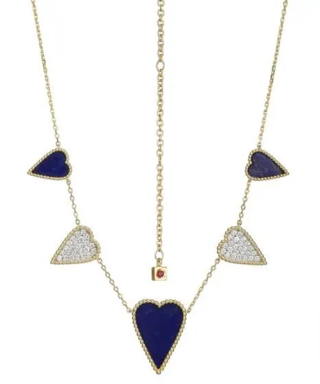 ELLE Sterling Silver ELLE “Long Love” Yellow Gold and Rhodium Plated Genuine Lapis and Cubic Zirconia Frontal Necklace 17″+3″