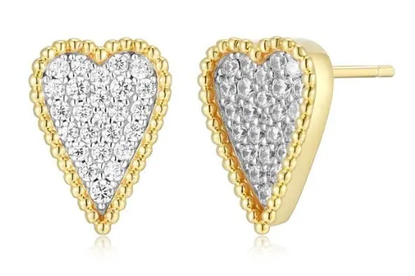 ELLE “Long Love” Silver Yellow Gold and Rhodium Plated Cubic Zirconia Heart Post Earring