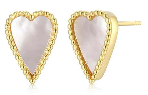Sterling Silver ELLE “Long Love” Yellow Gold Plated Mop Heart Post Earring