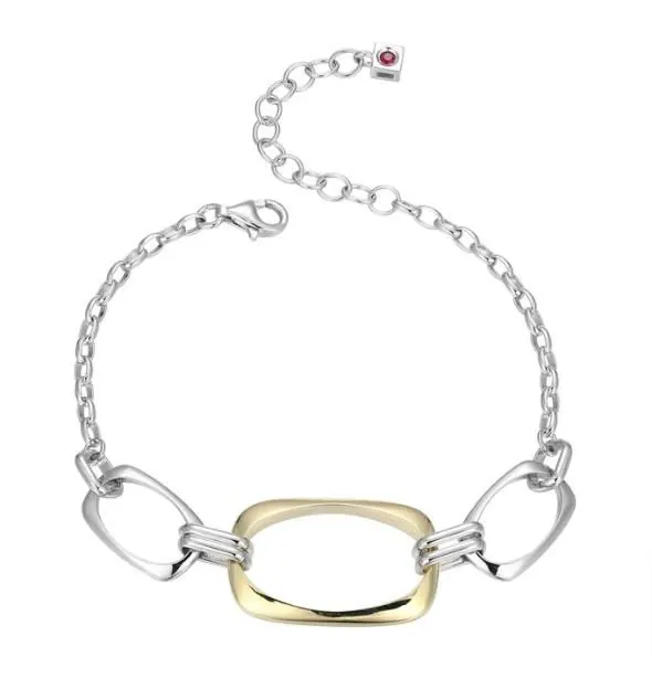 Sterling Silver ELLE “Allure” Rhodium and Yellow Gold Plated Bracelet on Oval Rolo Chain