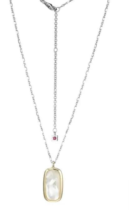 Sterling Silver ELLE “Allure” Rhodium and Yellow Gold Plated Mop Pendant on Cable Chain