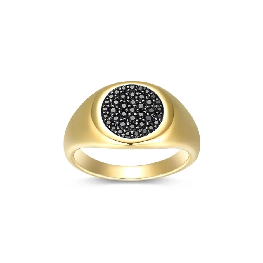 ETHOS Gnts Black Ice Yellow Gold Plated Gunmetal Ring with Black Sapphire