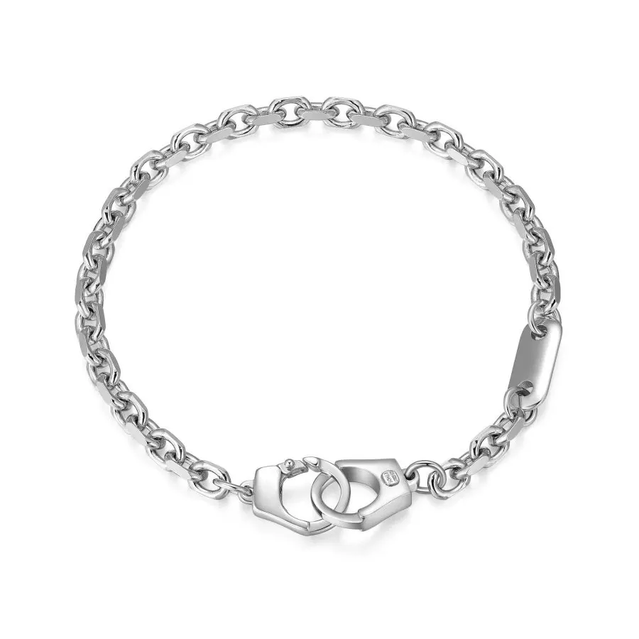 ETHOS Sterling Silver JewelryItalian Chain Rhodium Plated Cable Bracelet with Handcuff Clasp – 8.5″