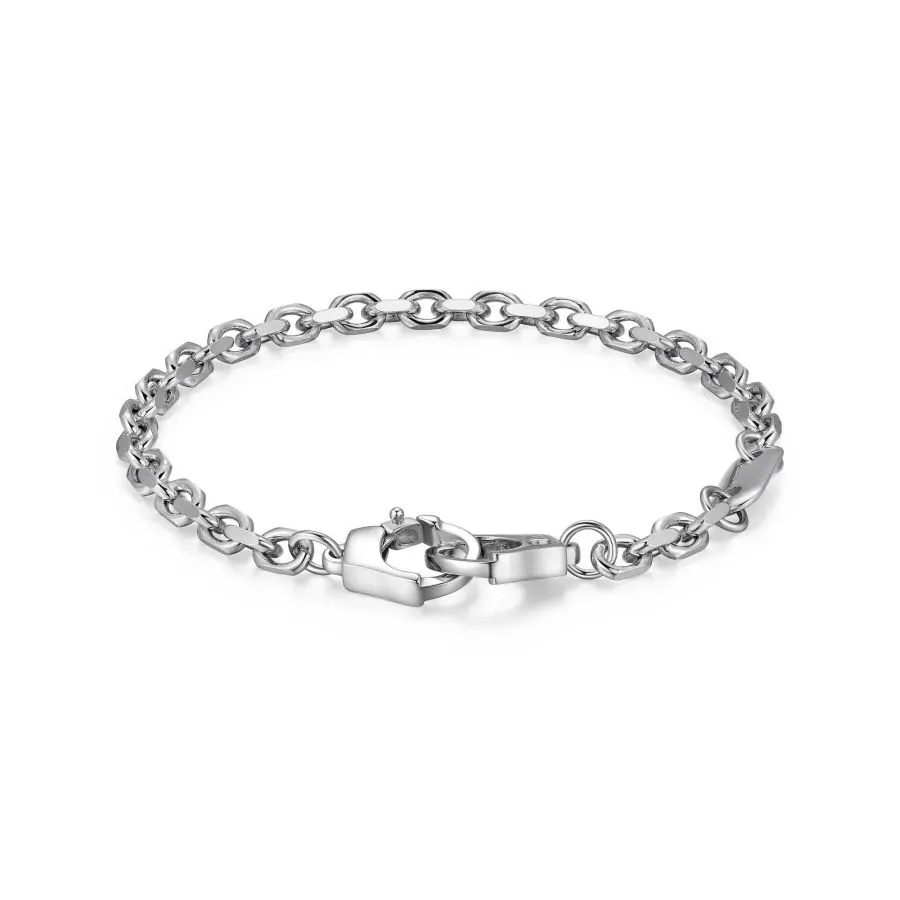 ETHOS Sterling Silver JewelryItalian Chain Rhodium Plated Cable Bracelet with Handcuff Clasp – 8.5″ view 2