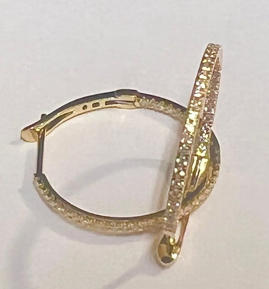 18k yellow gold diamond loopd earrings view 2