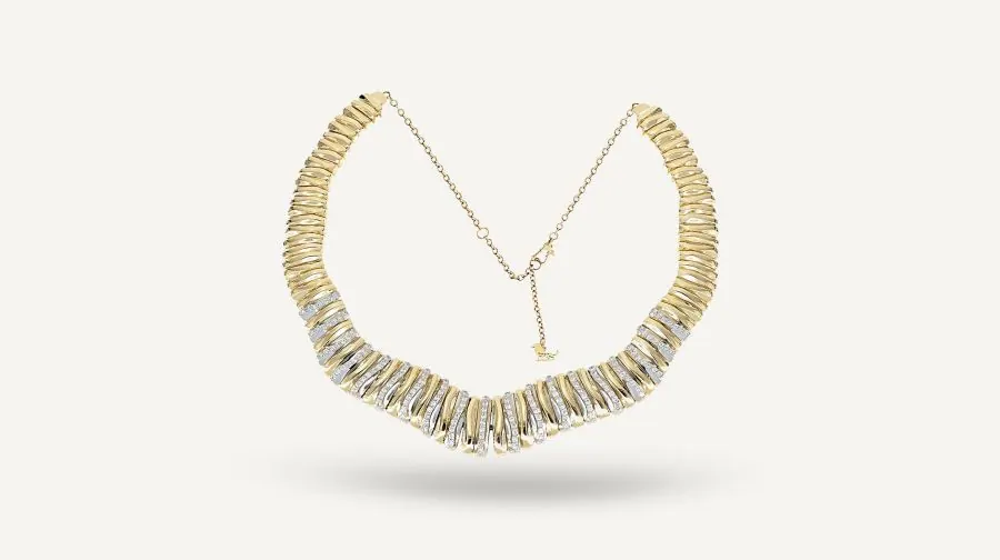 18K Y/G SAVOIA ONDA DIAMOND NECKLACE DIA 3.01CTS VS/G