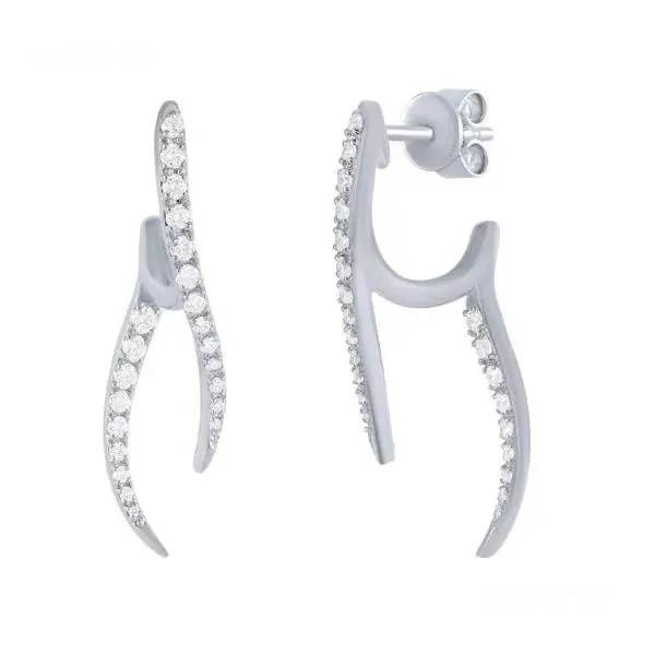 18K W/G SAVOIA ITALY.56CT Front/Back Wave Earrings With .56 Ct