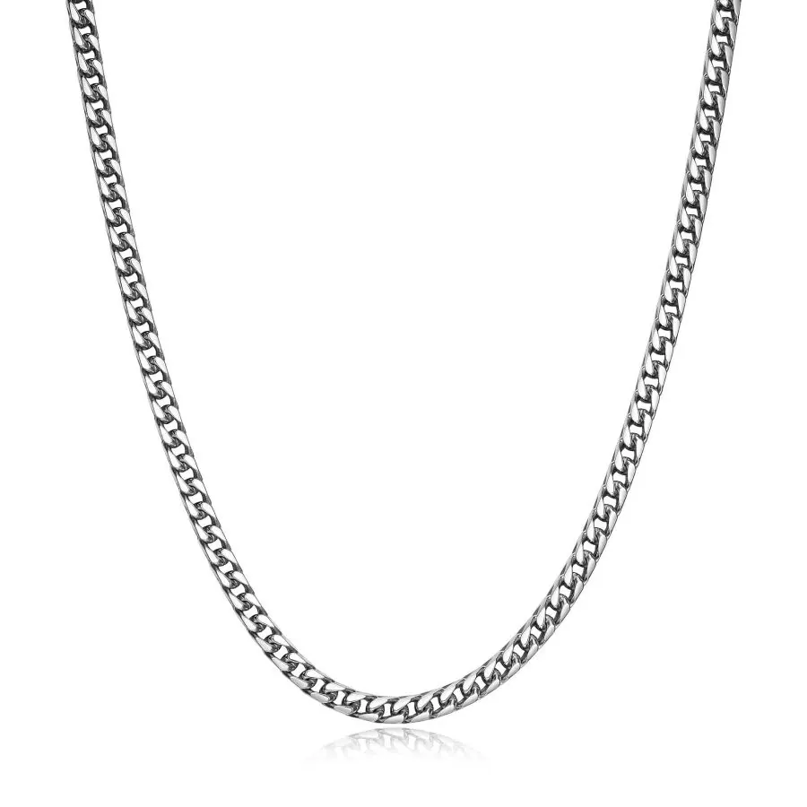 ETHOS Italian Chain Rhodium Plated Round Box Chain Necklace – 24″ long and 4.5mm wide