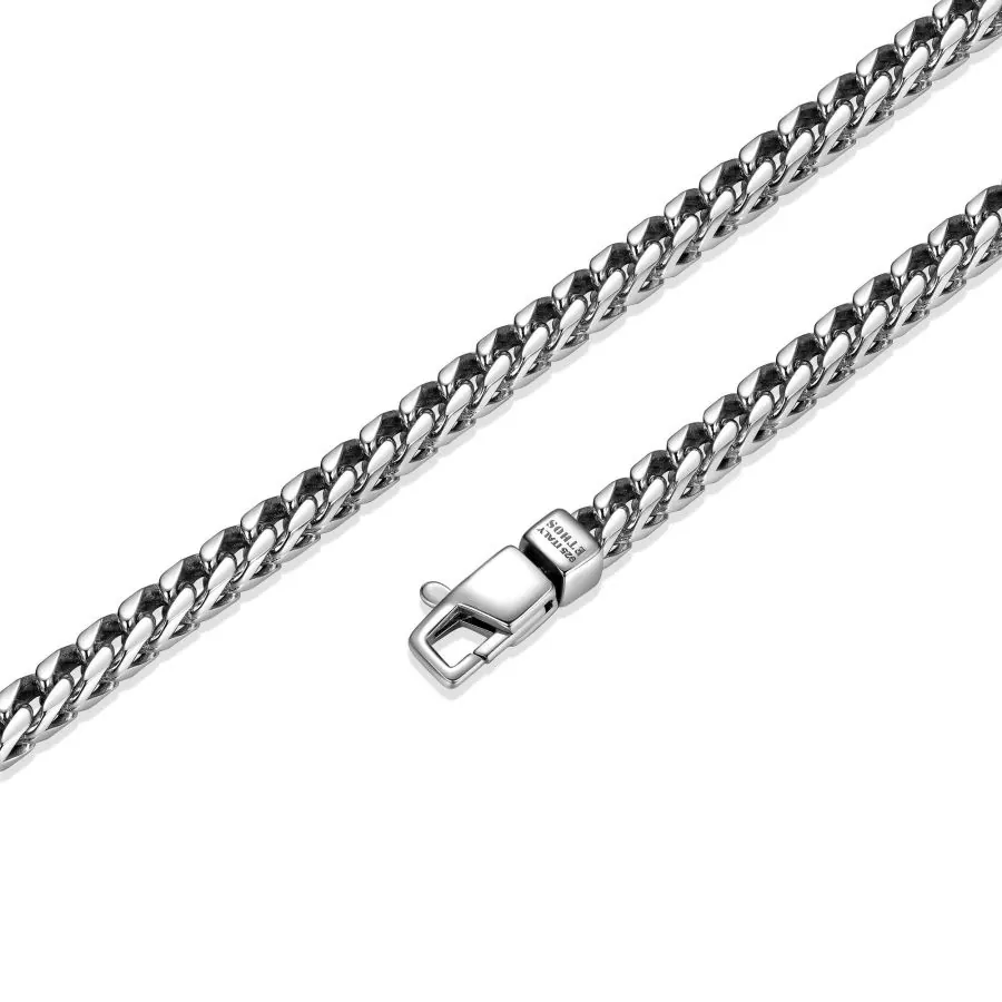 ETHOS Italian Chain Rhodium Plated Round Box Chain Necklace – 24″ long and 4.5mm wide view 2