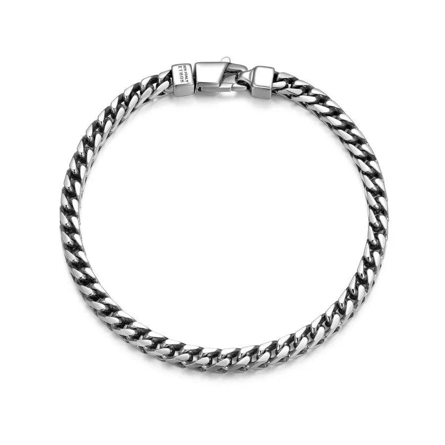 Ethos 4.5mm Italian Chain Rhodium Plated 4-Side Franco Chain Bracelet – 8.5″ long.