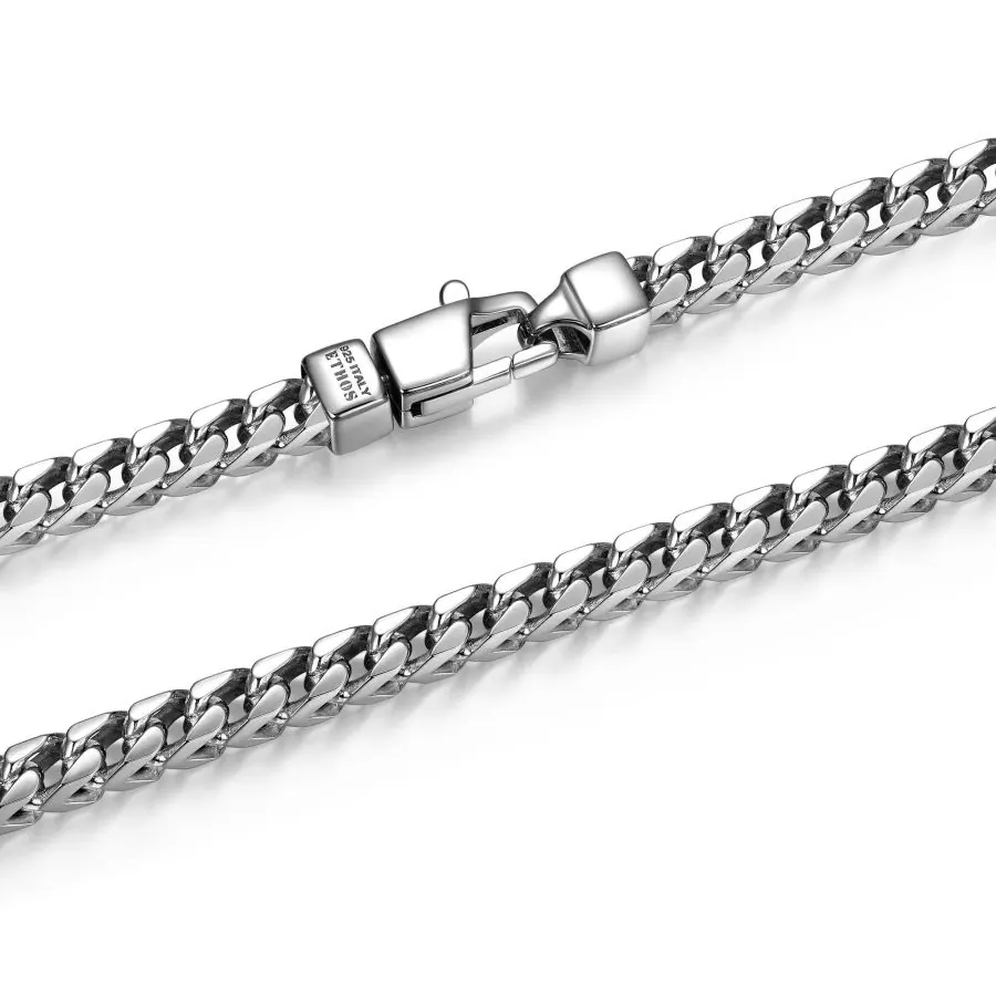 Ethos 4.5mm Italian Chain Rhodium Plated 4-Side Franco Chain Bracelet – 8.5″ long. view 3