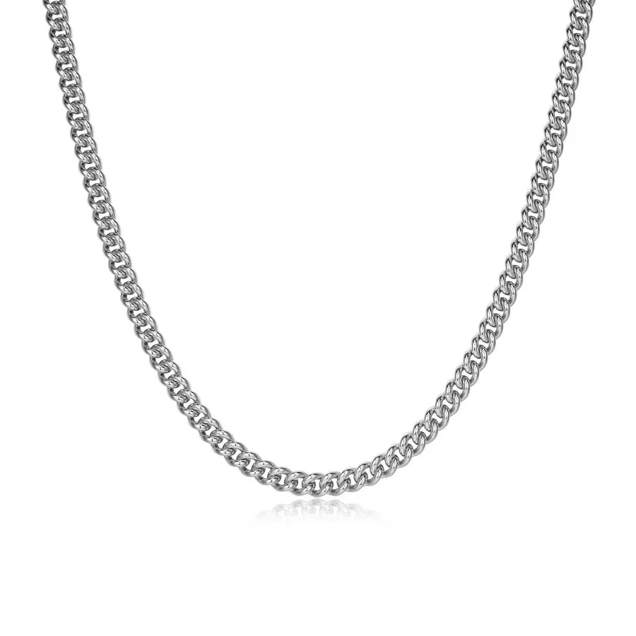 ETHOS Italian 5mm Chain Rhodium Plated Curb Chain Necklace – 24″ long