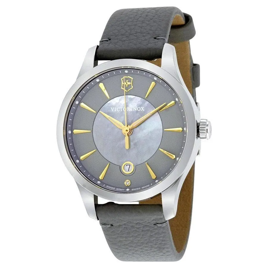 Victorinox Swiss ArmyAlliance Quartz Grey Mother of Pearl Dial Leather Strap Women’s Watch 241756
