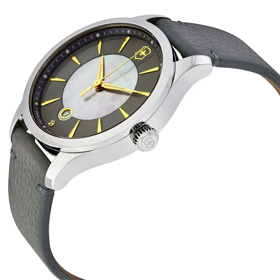 Victorinox Swiss ArmyAlliance Quartz Grey Mother of Pearl Dial Leather Strap Women’s Watch 241756 view 3