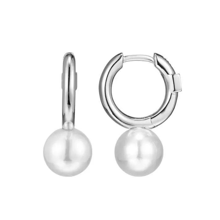 ELLE SIMPATICO Rhoduim Plated White Pearl Drop Hoop Earrings