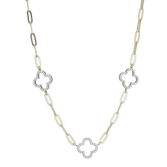 Charles Gharles Garnier STERLING SILVER NECKLACE MADE WITH PAPERCLIP CHAIN (3MM) AND 3 CZ CLOVER