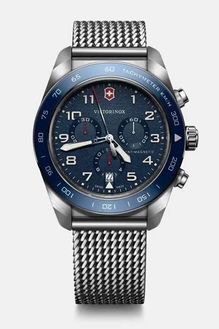 VIC SWISS ARMY CHRONO Blue bezel and dial on Brc.