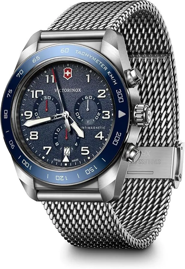 VIC SWISS ARMY CHRONO Blue bezel and dial on Brc. view 2