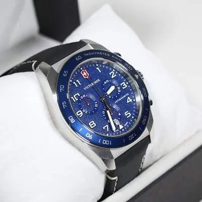 VIC Swiss Army Chrono Blue bezel and Dial Black leather Strap view 3