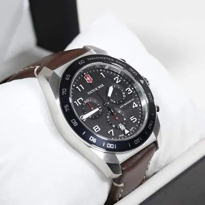 VIC SWISS ARMY CHRONOGRAP Black Bezel & Dial on Brown Strap