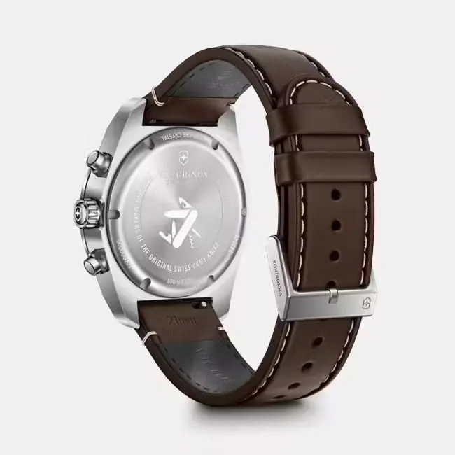 VIC SWISS ARMY CHRONOGRAP Black Bezel & Dial on Brown Strap view 3