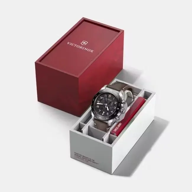 VIC SWISS ARMY CHRONOGRAP Black Bezel & Dial on Brown Strap view 4