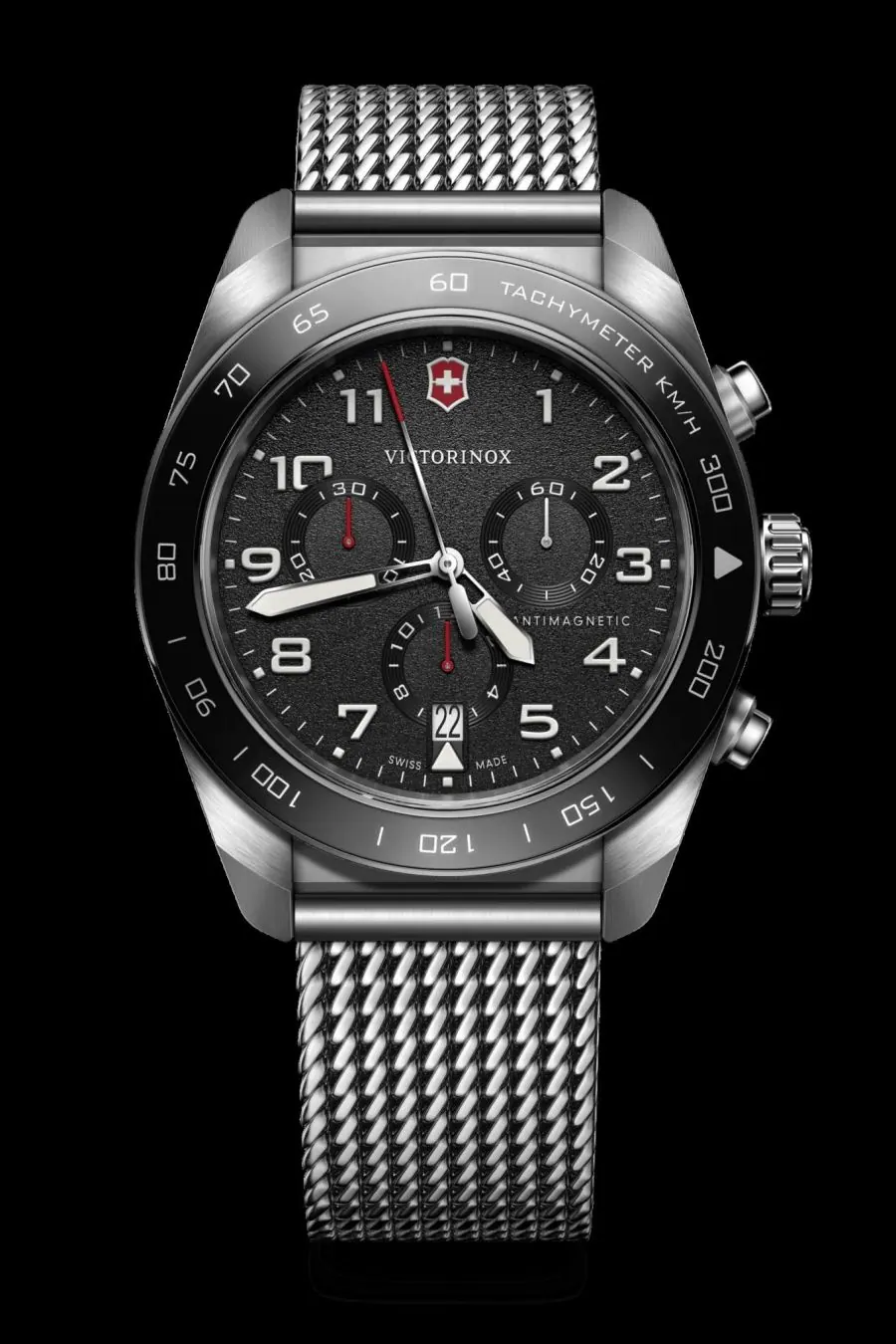 VIC SWISS ARMY CHRONOGRAP  42MM BLK. DIAL & BEZEL Brc.