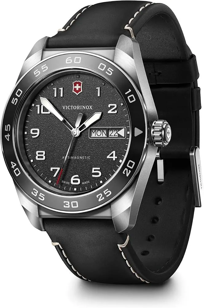 VIC SWISS ARMY QUARTZ 42MM. BLK. DIAL, BEZEL & LTH BAND view 2
