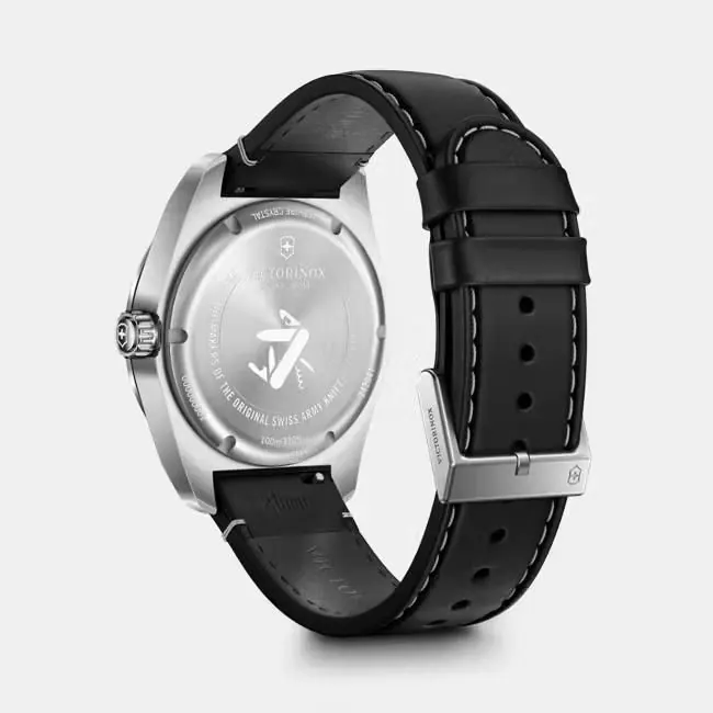 VIC SWISS ARMY QUARTZ 42MM. BLK. DIAL, BEZEL & LTH BAND view 3