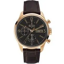 Bulova Accu-Swiss Gemini Men Swiss Automatic Steel and Brown Leather Casual Watch 64C106