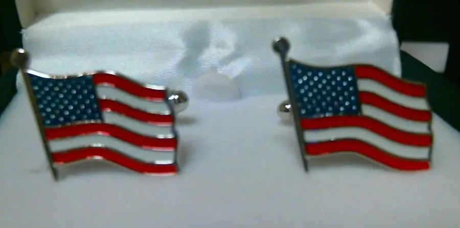 BCL/281/R
Legère American flag cuff links. Rhodium electroplated with hand epoxied colors view 2