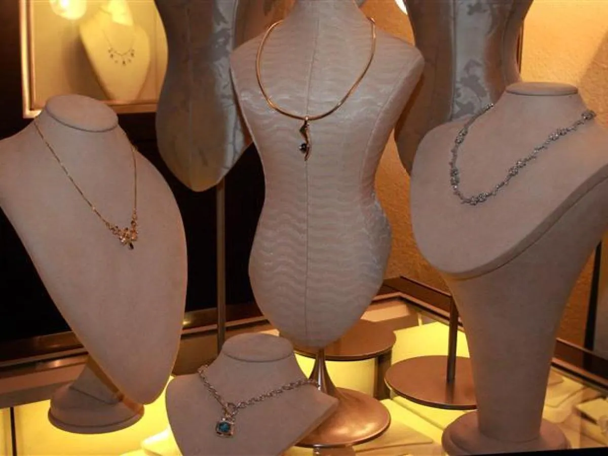 Jewelry displays inside the Gawee Jewelers boutique